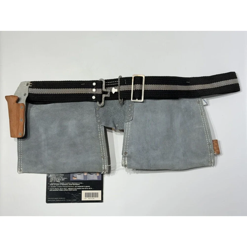 NWT Vintage Sears Nail Tool Apron Utility Belt Leather Made in Mexico #937528